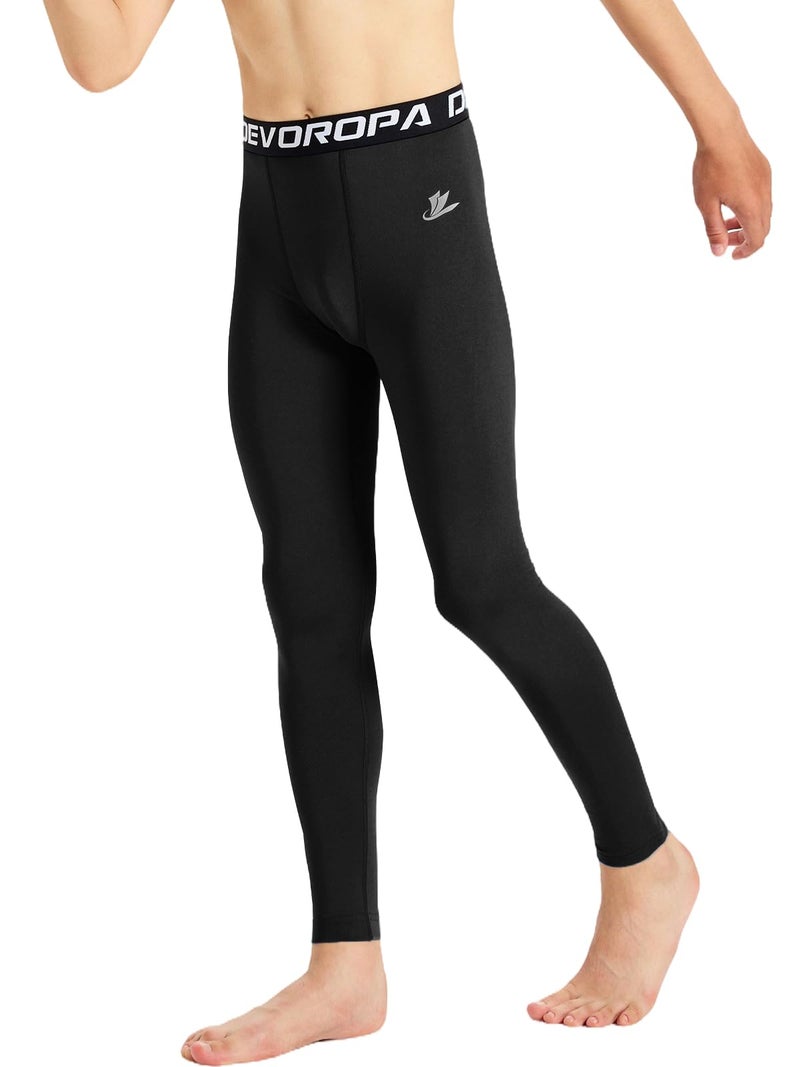 DEVOROPA Boys Leggings Quick Dry Youth Compression Pants Sports Tights Basketball Base Layer Black S - Image 2